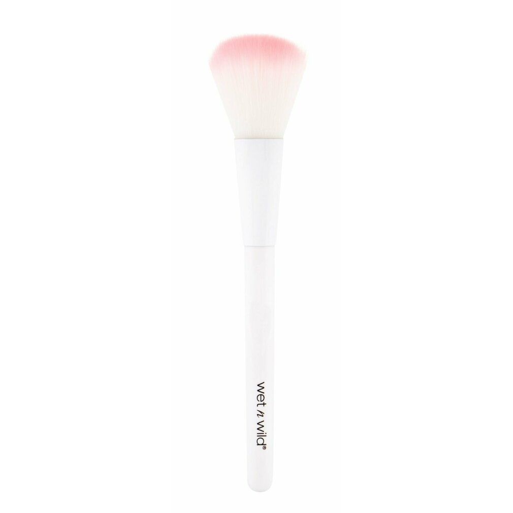 Weißer Make-up Pinsel mit rosa Pinselkopf. Der Griff hat den Schriftzug "wet n wild".