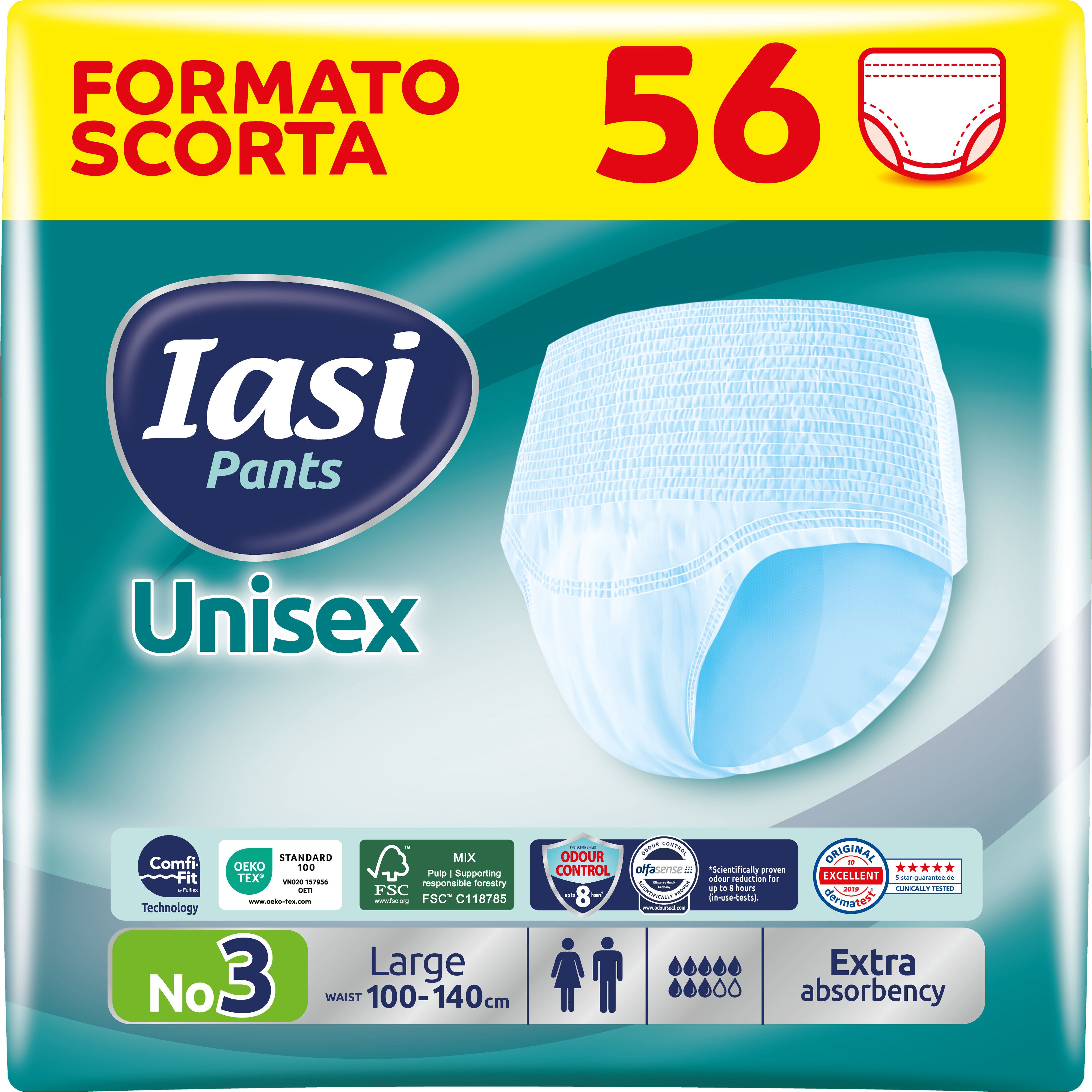 IASI Pants UNISEX Alta Protezione, 56 Mutande Assorbenza EXTRA, Taglia L, 56 Unità