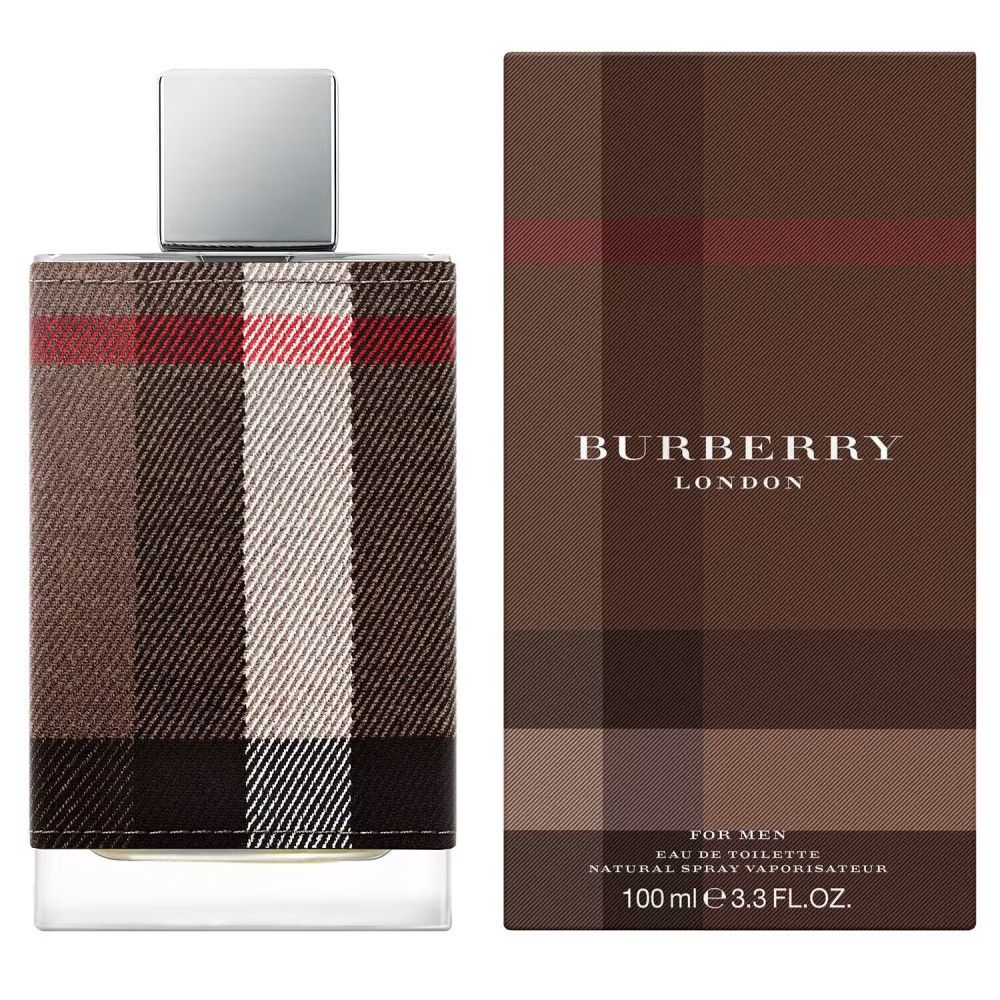 Flakon mit silbernem Verschluss und Verpackung. Beide zeigen das Burberry-Karomuster. Auf der Verpackung steht "BURBERRY LONDON".