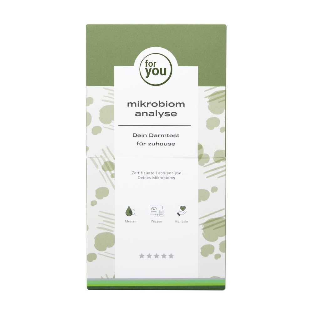 Verpackung des Mikrobiom-Analyse-Kits mit Produktnamen und Zertifizierungsmerkmalen.