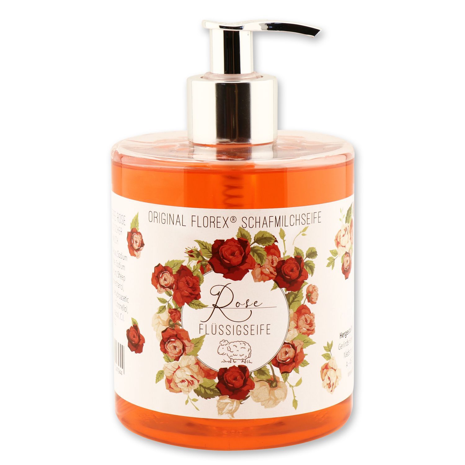 Florex Flüssigseife Rose im Spender Lanolin biologische Schafmilch