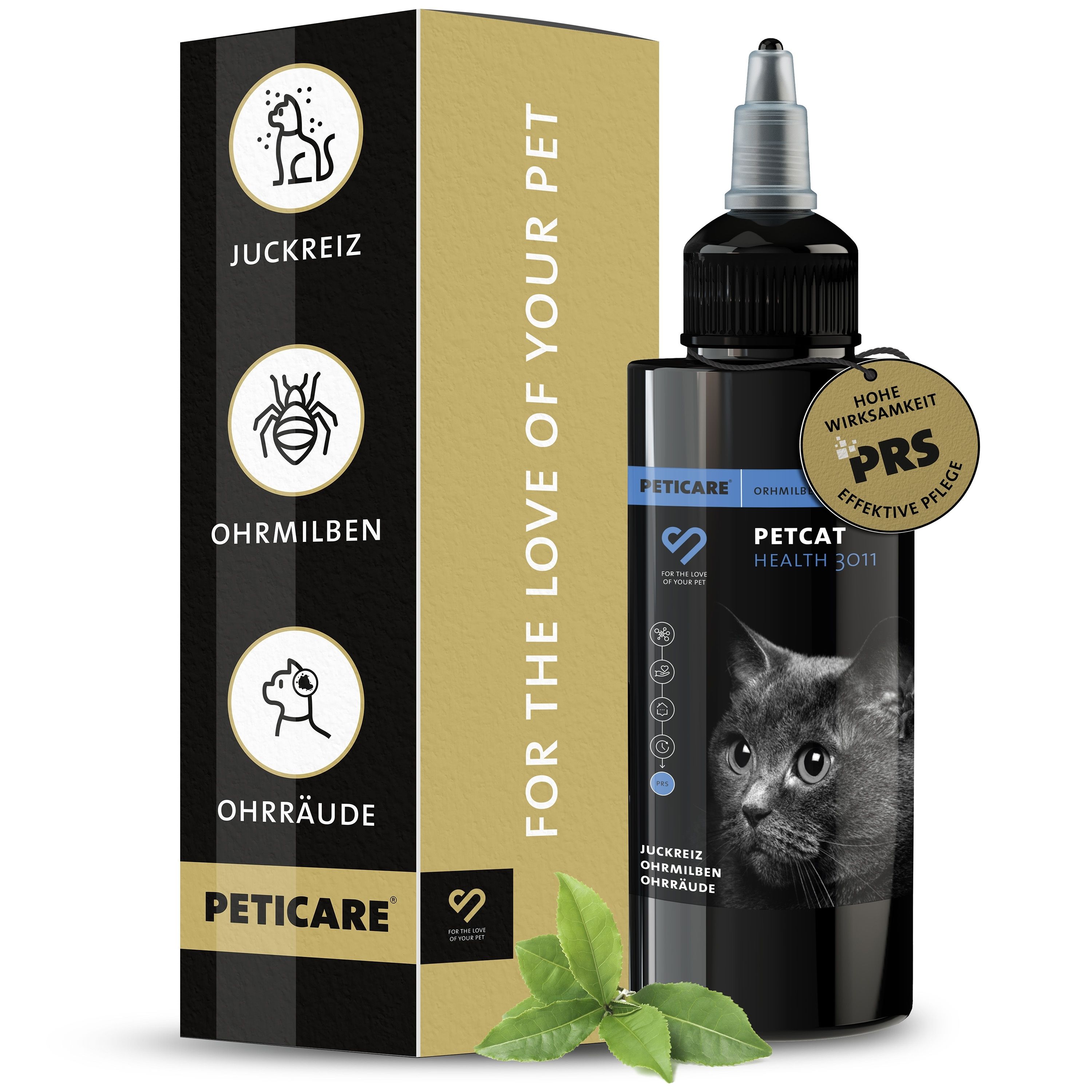 Peticare Mittel gegen Ohrmilben & Ohrräude für Katzen, stoppt Juckreiz regeneriert das Ohr 50 ml Lotion