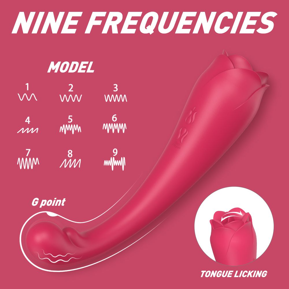 Rosa Vibrator mit Text: NINE FREQUENCIES. Wellenmuster.