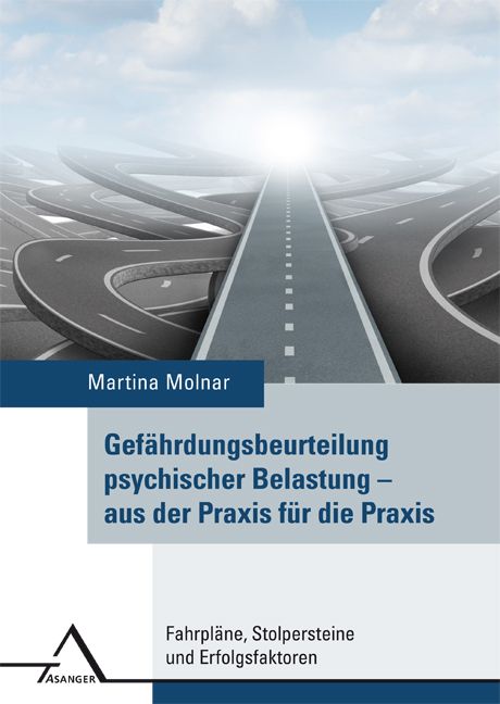 Buchcover: Gefährdungsbeurteilung psychischer Belastung. Autorin: Martina Molnar. Verlag: ASANGER. Titel und Untertitel auf blauem Hintergrund.