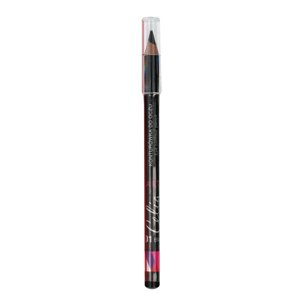 Schwarzer Augen-Konturenstift mit transparenter Kappe. Aufschrift: Celia Art, Nr. 01. Produktansicht.