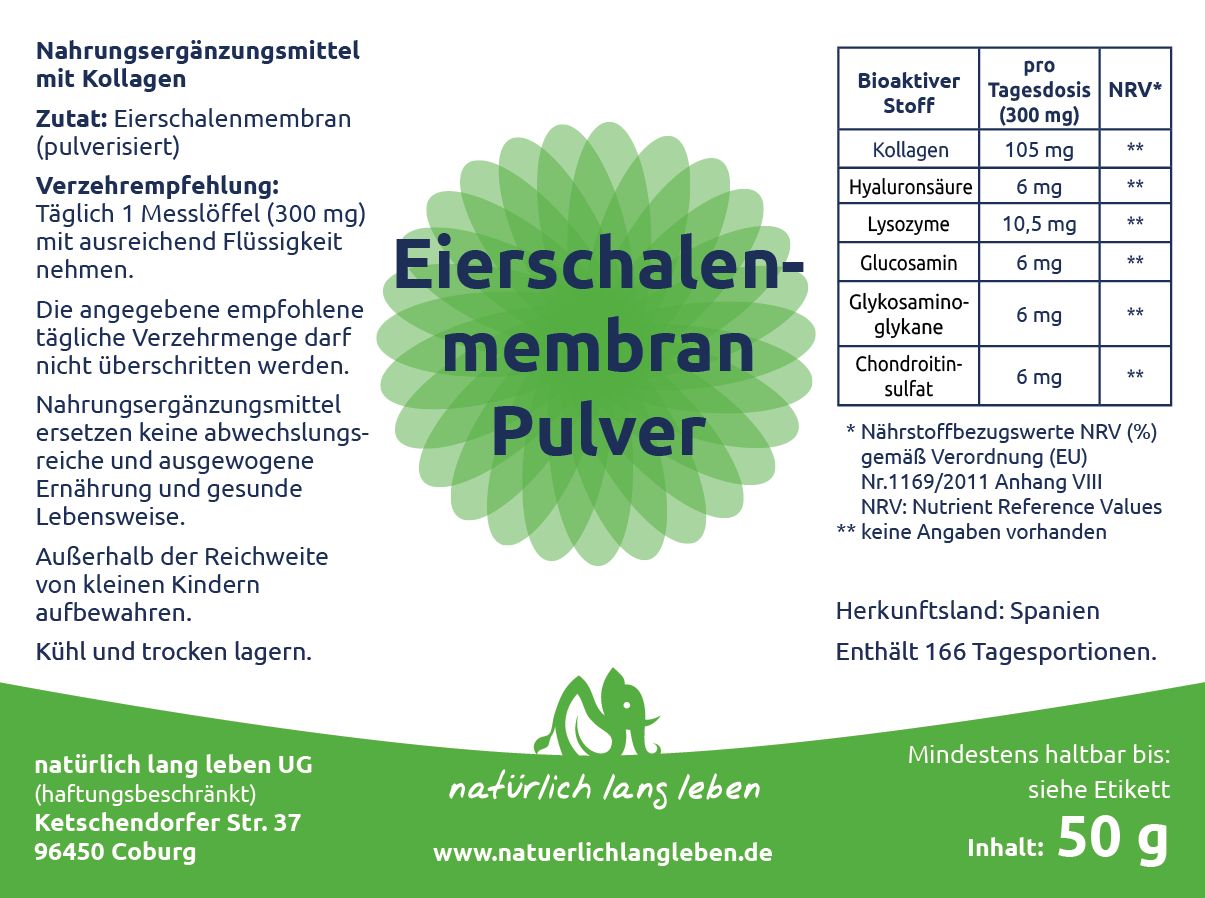 natürlich lang leben Eierschalenmembran Pulver