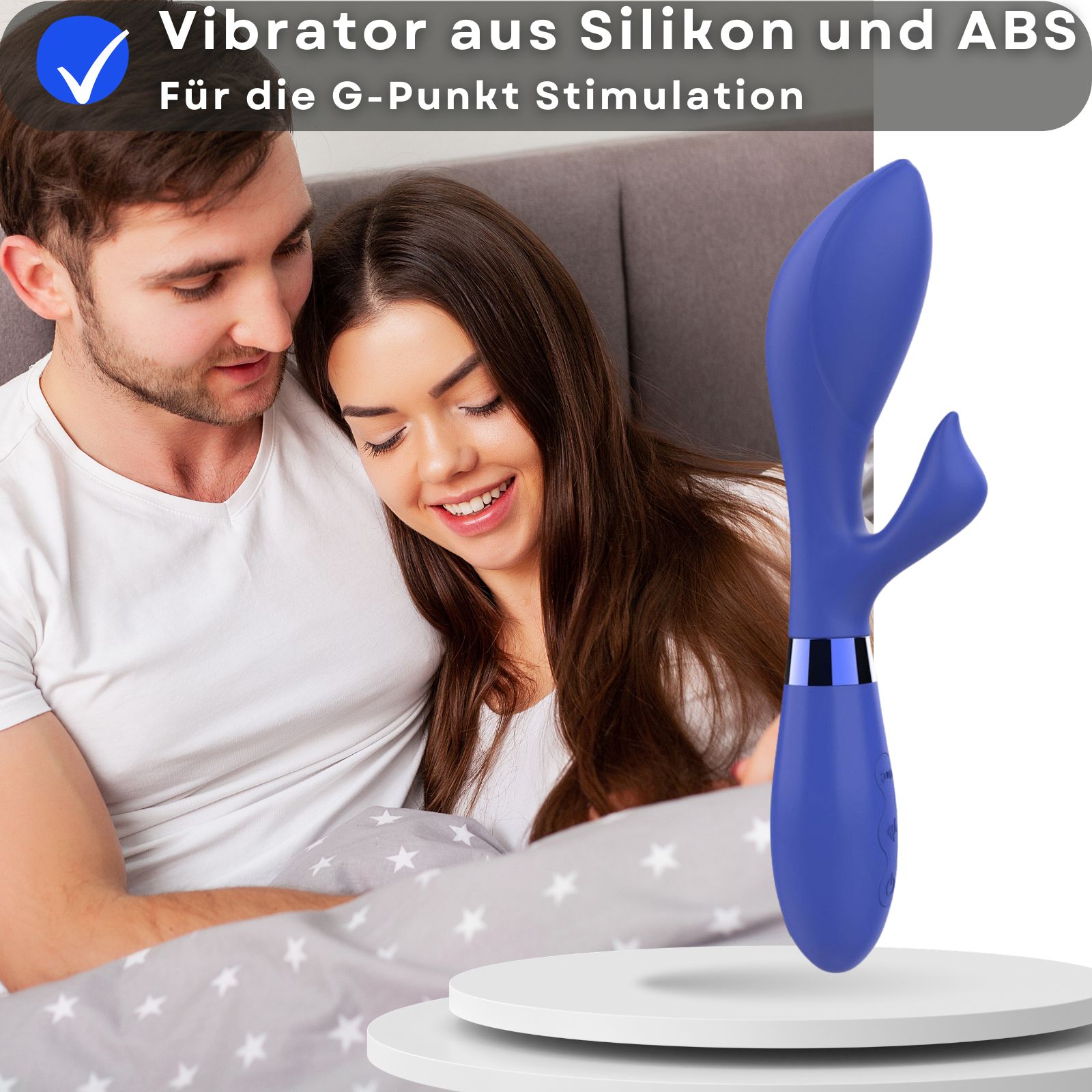 Blauer Vibrator. Silikon und ABS. Für G-Punkt-Stimulation. Wiederaufladbar. 10 Vibrationsmodi.