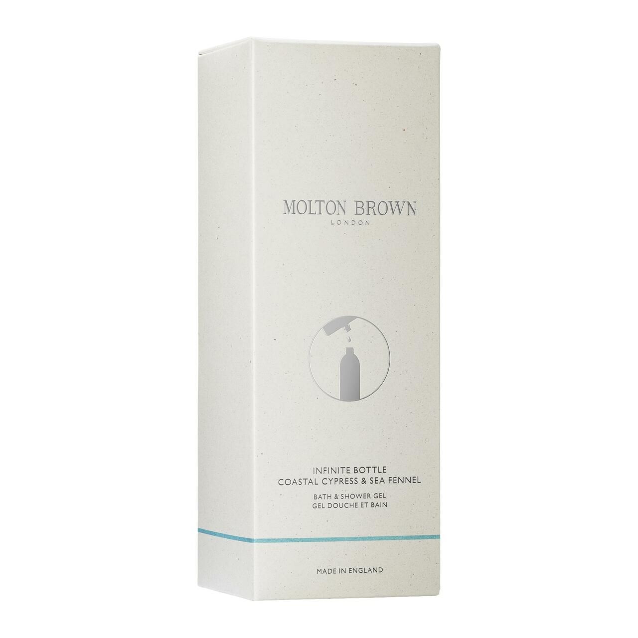 Weiße rechteckige Verpackung. Molton Brown Logo. Produktinformationen und Illustration. Hergestellt in England.