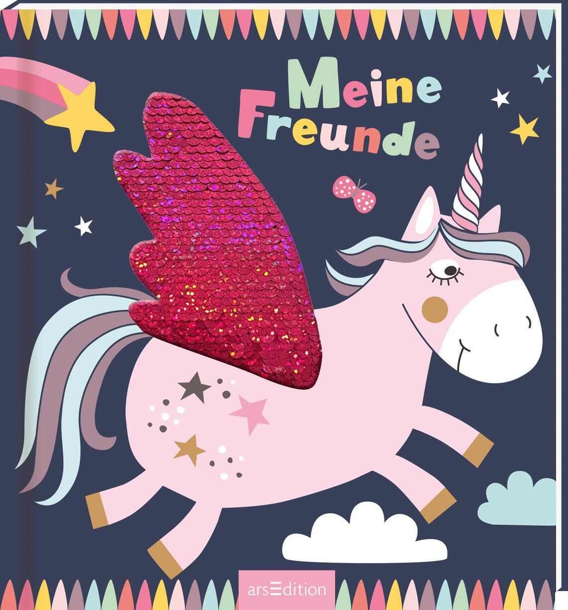 Meine Freunde – Einhorn (mit Wendepailletten) Eintragbuch mit Wendepailletten-Patch auf dem Cover...