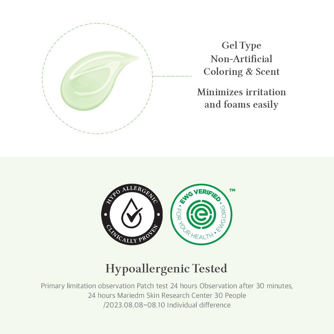 Grünes Gel-Beispiel. Hypoallergen getestet. EWG-Zertifizierung. Text: Nicht-künstliche Farbe & Duft, minimiert Irritationen.