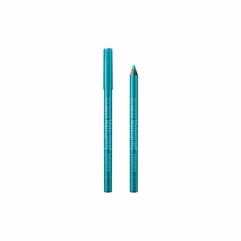Zwei Bourjois Contour Clubbing Waterproof Eye Pencils. Blau und grün. Aufschrift auf den Stiften.