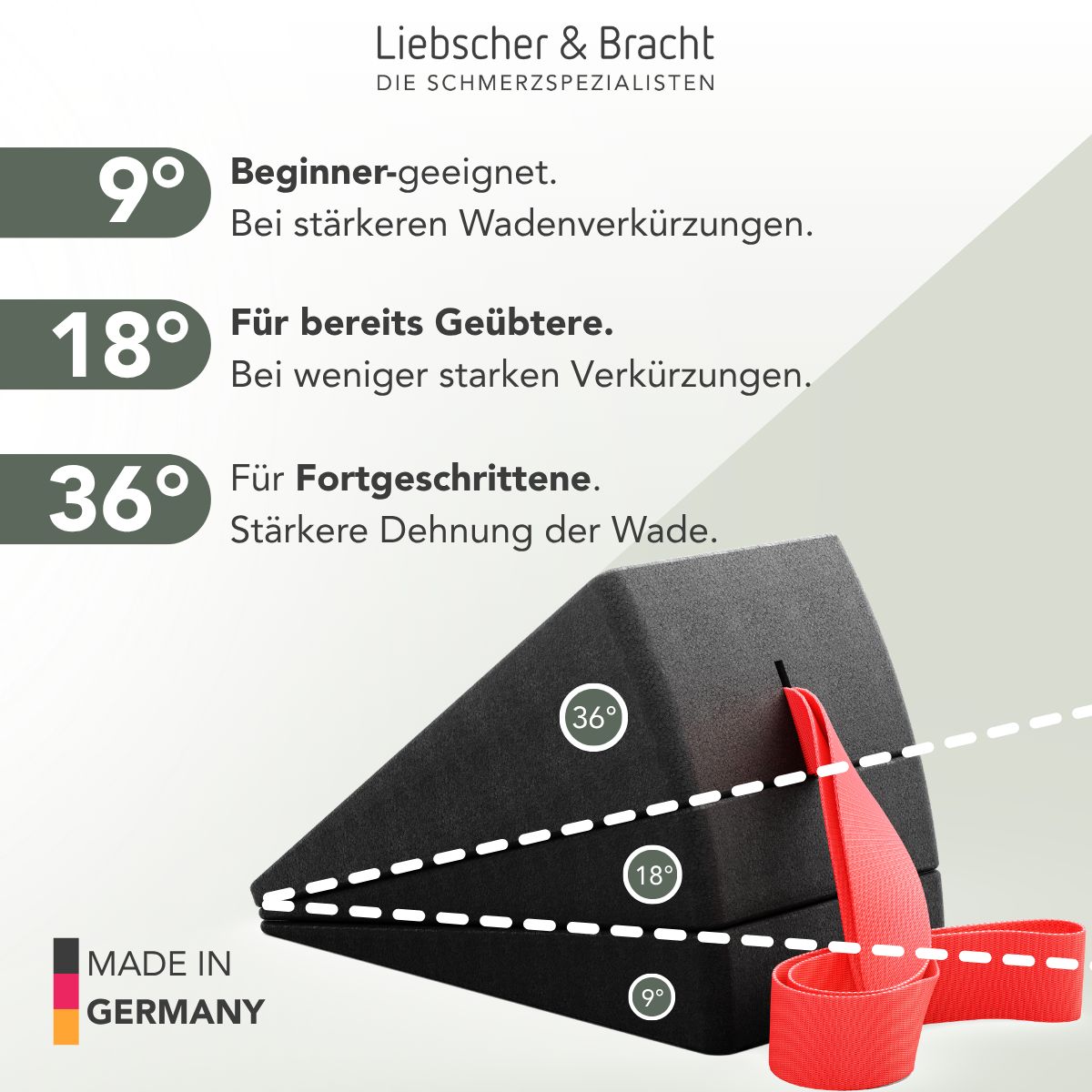 Liebscher & Bracht Knieretter mit Winkeln 9°, 18°, 36°, Made in Germany.