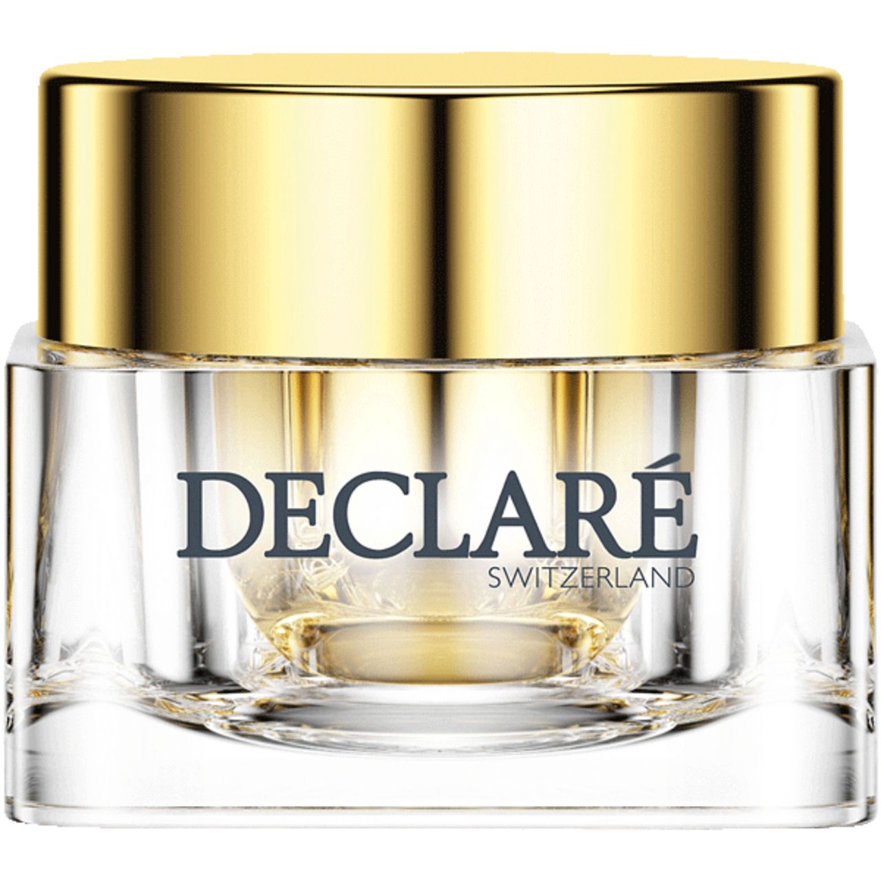 Glasbehälter mit goldenem Deckel. Aufschrift: DECLARE SWITZERLAND.