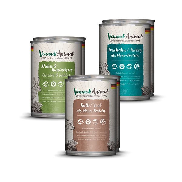 Venandi Animal - Probierpaket - Huhn & Kaninchen, Kalb, Truthahn