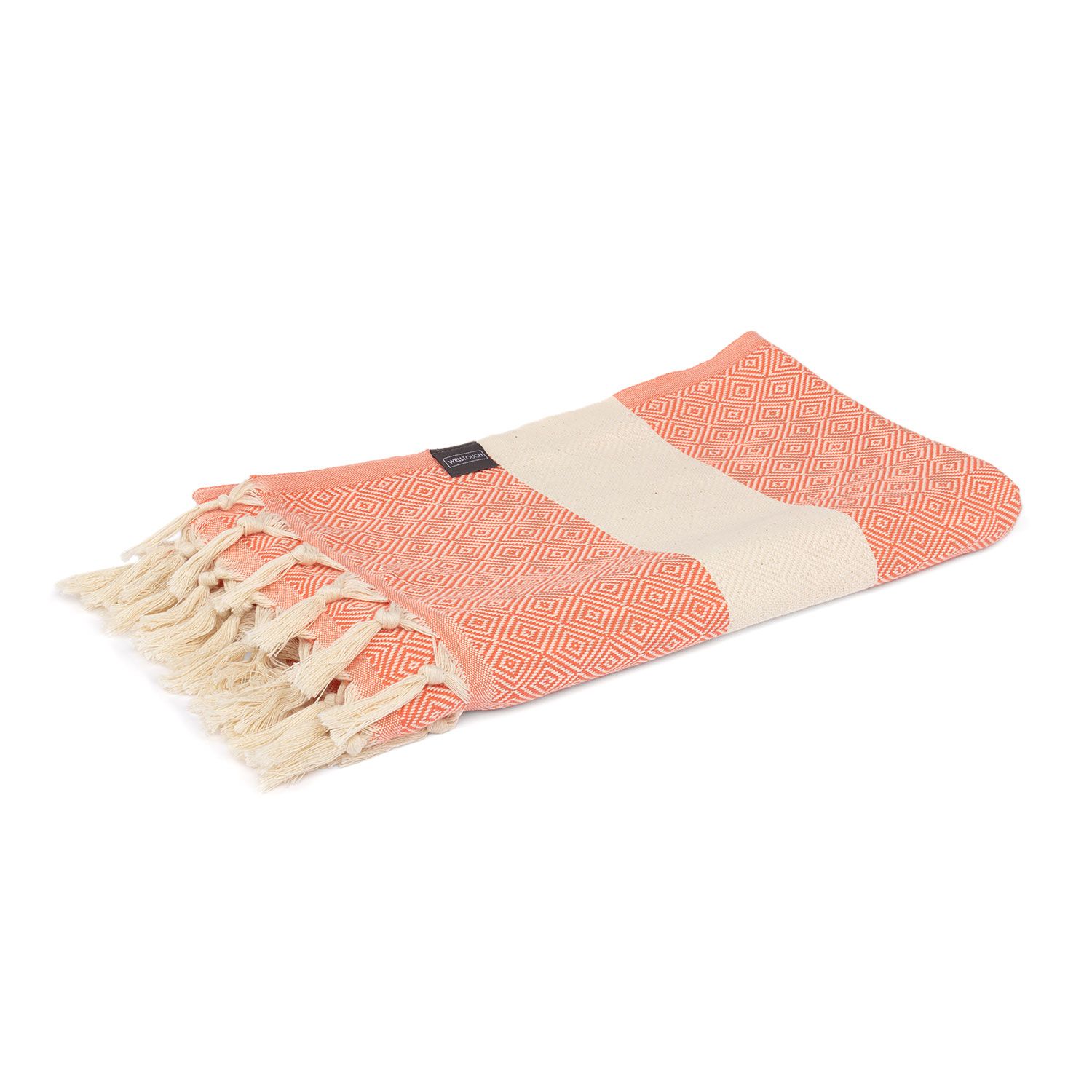 Pestemal Hamam Saunatuch Diamant, Baumwolle, rot-orange/natur 1 St