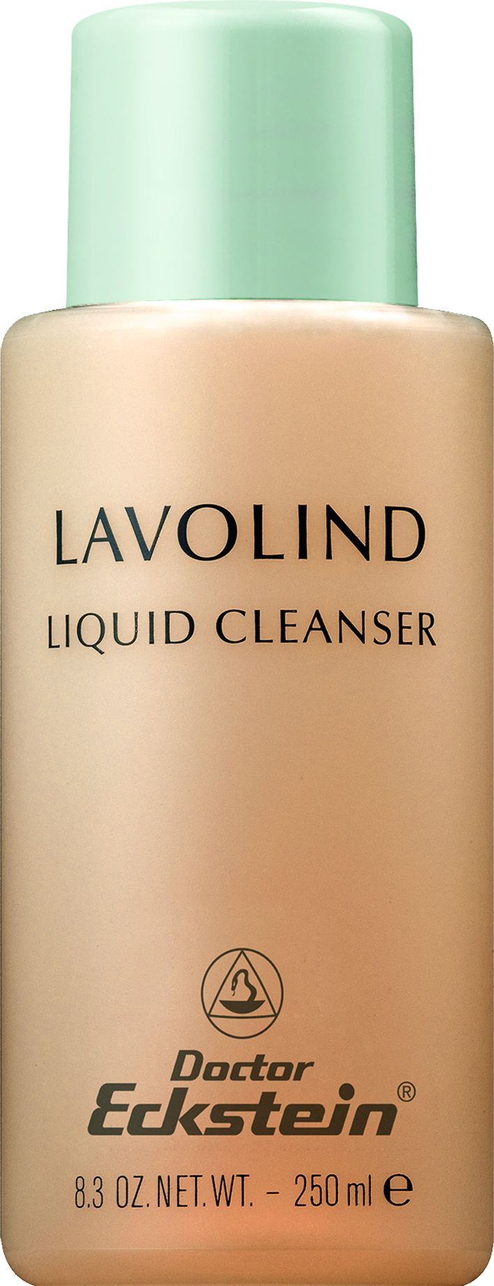 Beige Flasche mit grünem Deckel. Aufschrift: LAVOLIND LIQUID CLEANSER. Marke: Doctor Eckstein. Volumen: 250 ml.