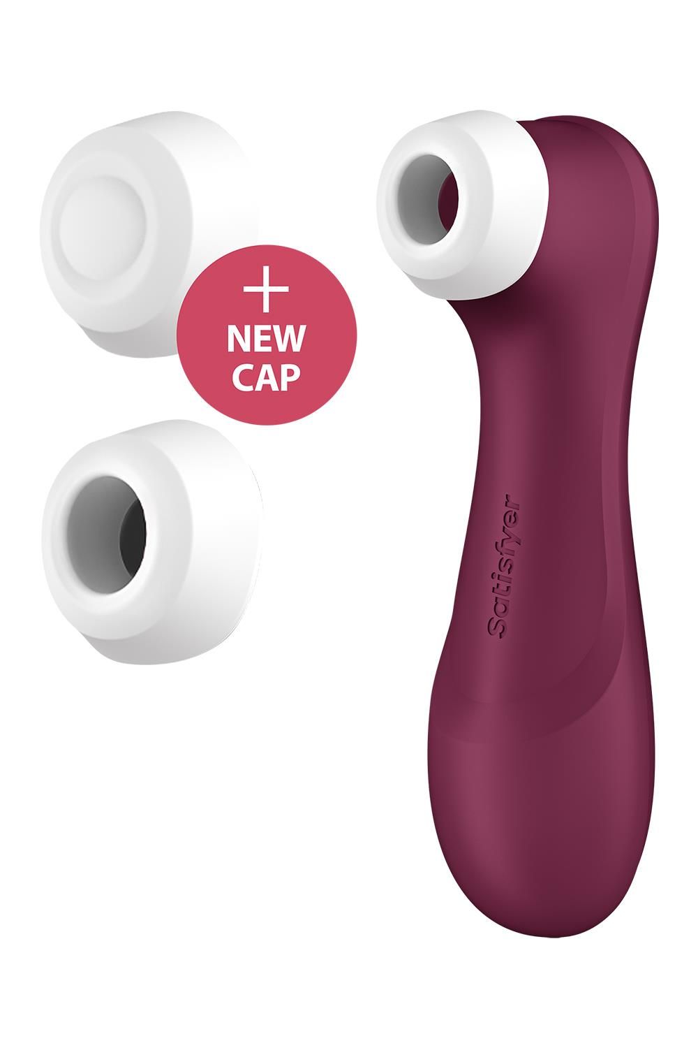 Lila Satisfyer Pro 2 mit zwei austauschbaren Kappen.