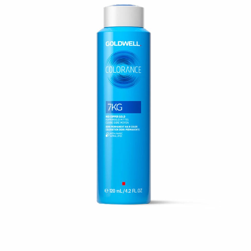 Goldwell COLORANCE Haarfarbe, blaue Flasche mit weißem Deckel. Aufschrift: 7KG, COLORANCE, 120 ml.