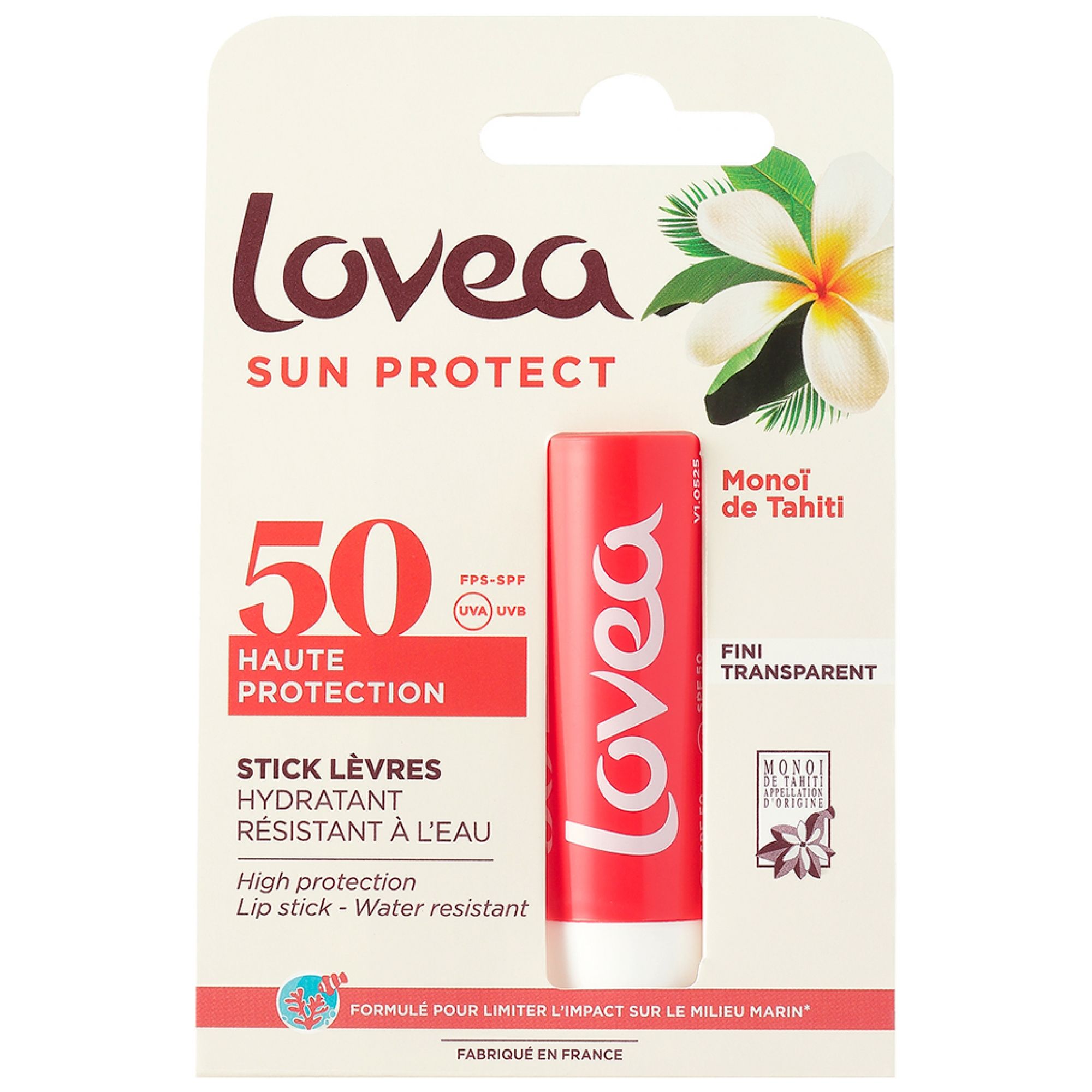 Lovea Lippenpflegestift mit hohem Schutz Monoï de Tahiti Spf50 7,7x2x12 cm