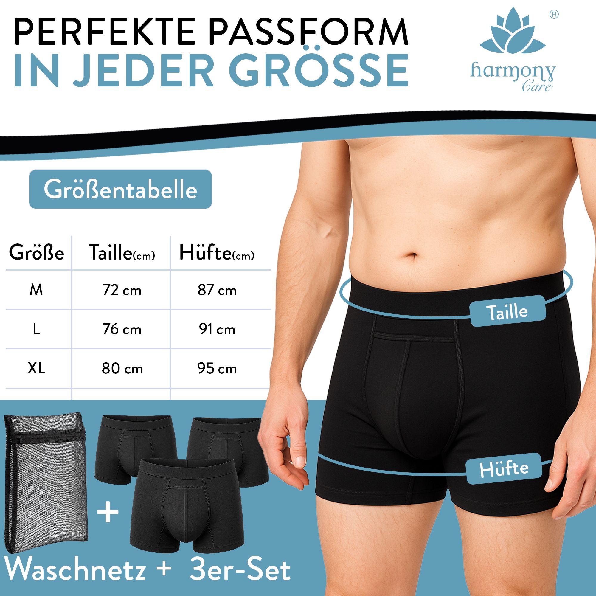 Harmony Care® Premium waschbare Inkontinenz Pants Männer - extra auslaufsicher