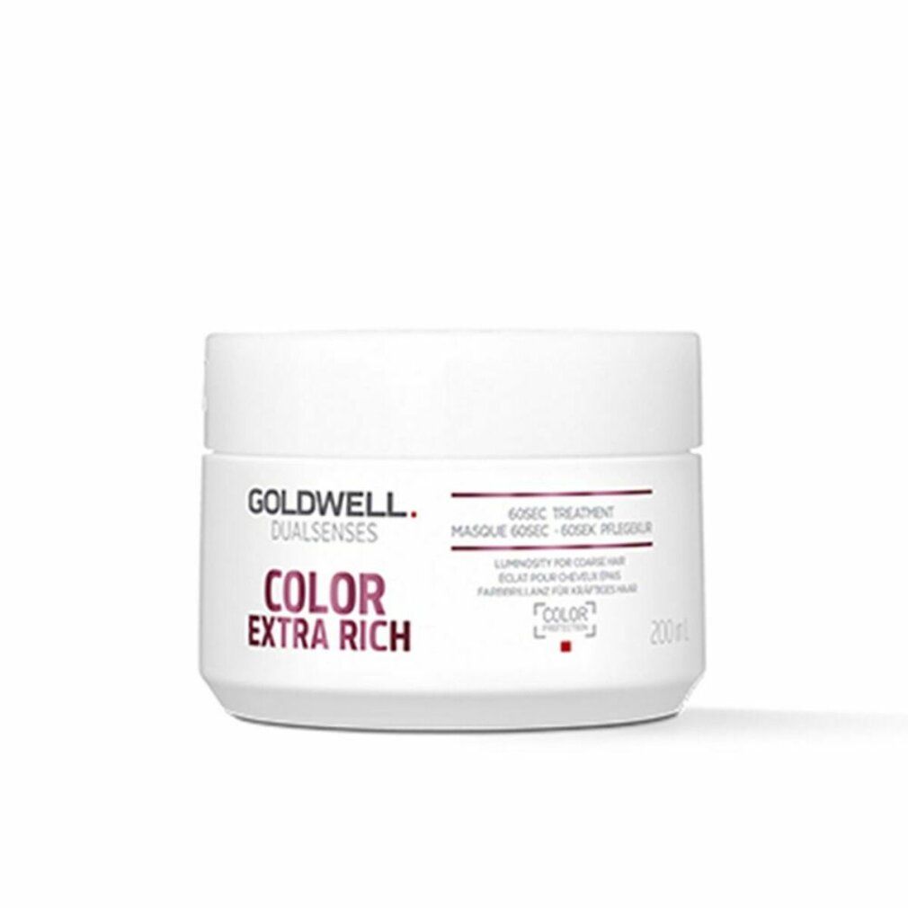 Goldwell Dualsenses Color Extra Rich 60Sek Pflegekur. Weiße Dose mit Deckel. Produktname und Logo in Rot und Schwarz. Text auf Deutsch und Englisch.