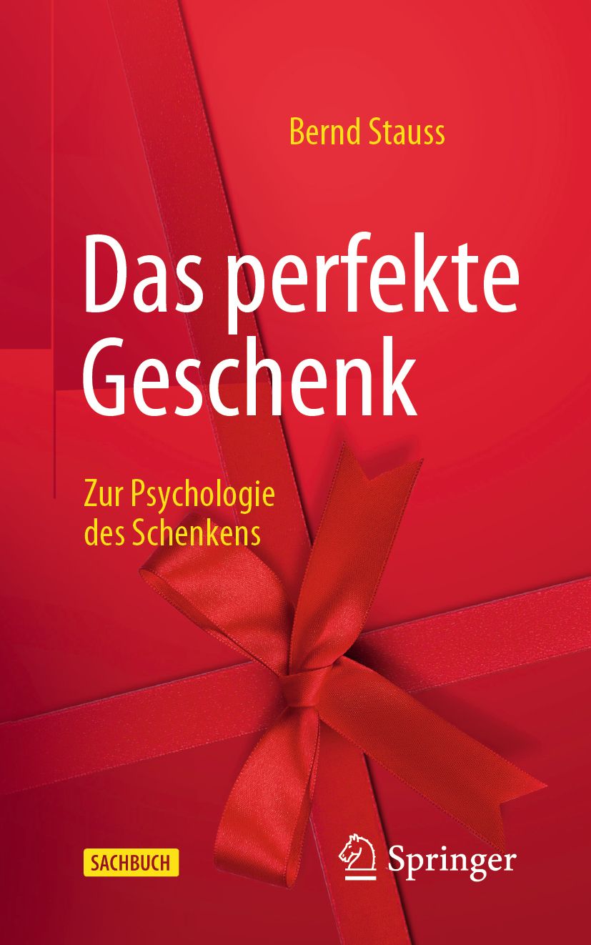 Buchcover mit rotem Hintergrund und Schleife. Titel: Das perfekte Geschenk. Autor: Bernd Stauss. Verlag: Springer.
