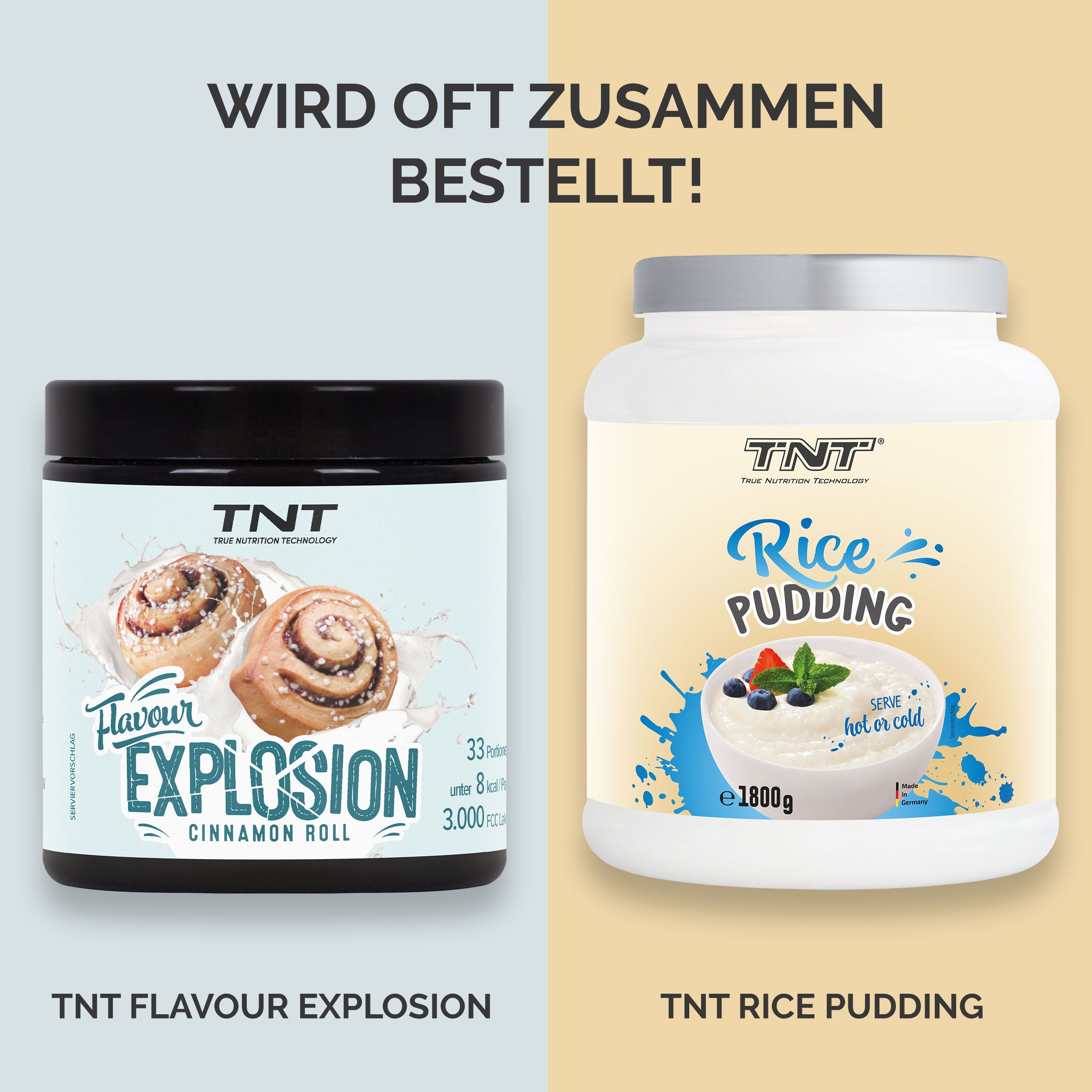 Vergleich von TNT Flavour Explosion (Zimtrolle) und TNT Rice Pudding.