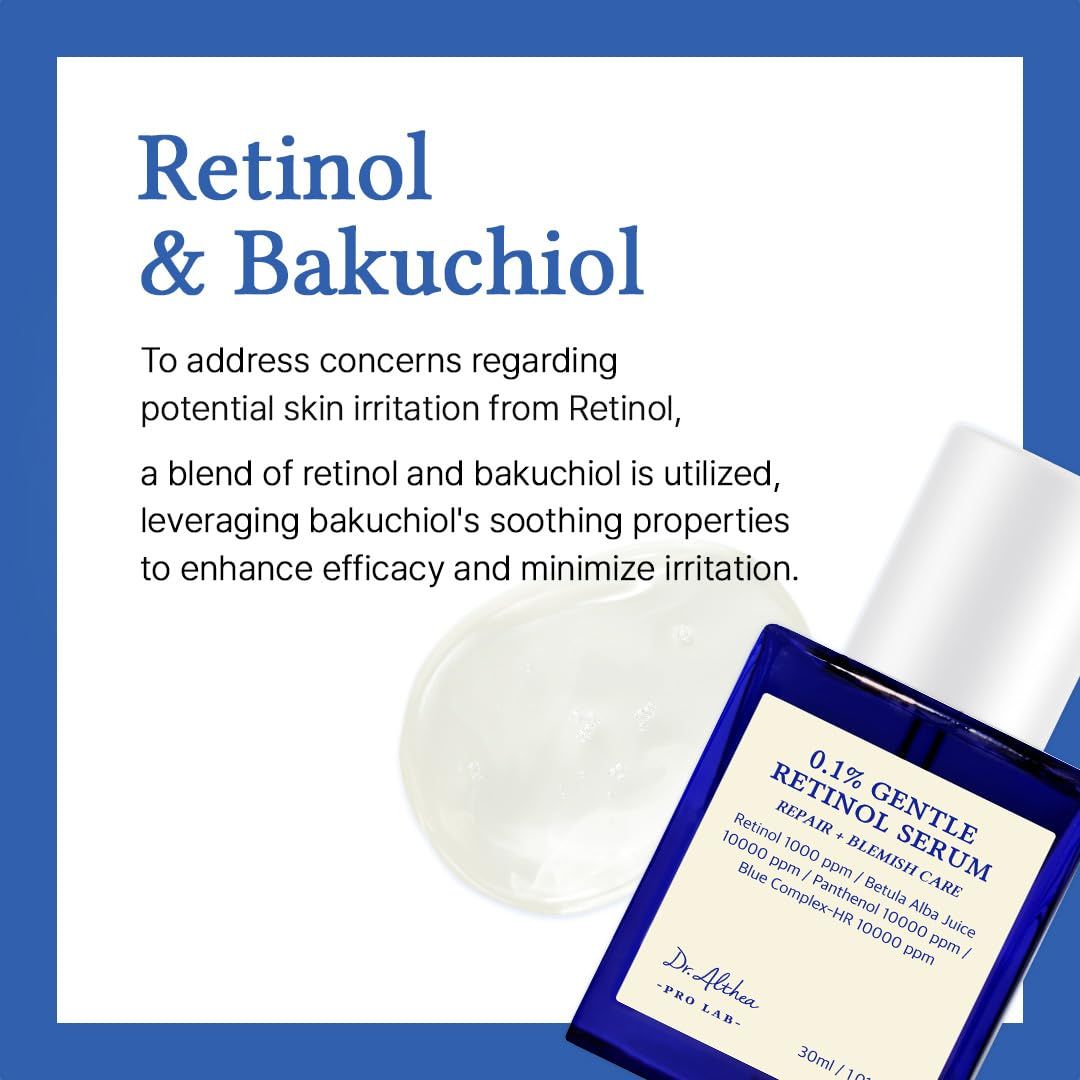 Text: Retinol & Bakuchiol. Beschreibt die Vorteile von Retinol und Bakuchiol für die Haut.