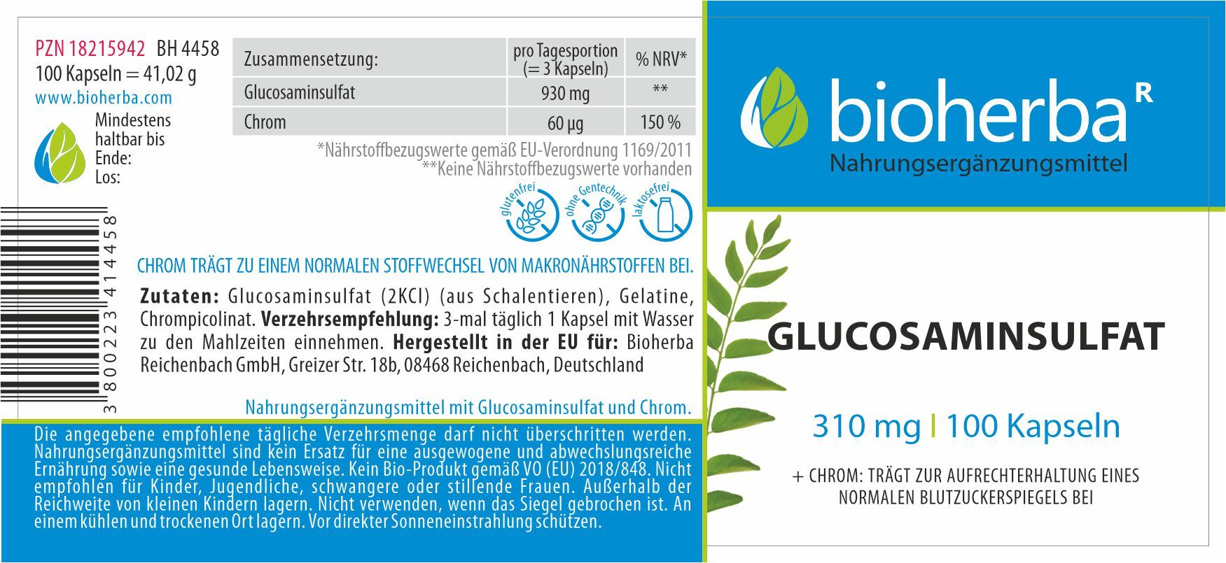 Glucosaminsulfat 310 mg 100 Kapseln PZN 18215942