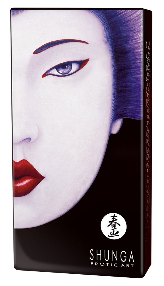 Schwarze Verpackung mit Gesicht. "Shunga Erotic Art".