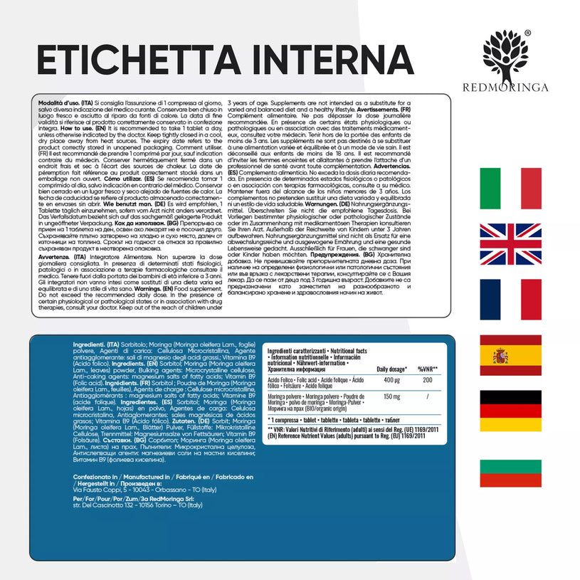 Inhaltsstoffe und Anwendungshinweise. Flaggen von Italien, Großbritannien, Frankreich, Spanien, Deutschland, Portugal.
