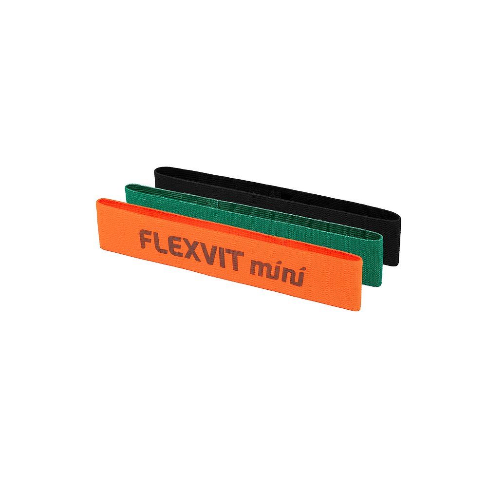 Drei Bänder, orange, grün und schwarz. Auf dem orangenen Band steht "FLEXVIT mini".