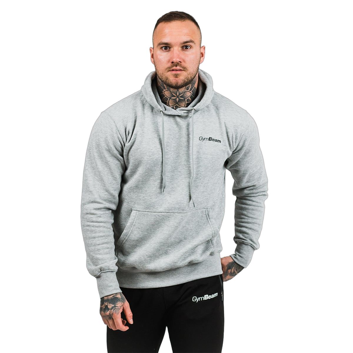 GymBeam Hoodie Herren Regular Langarm mit Kapuze und Taschen Grey Black 1 St