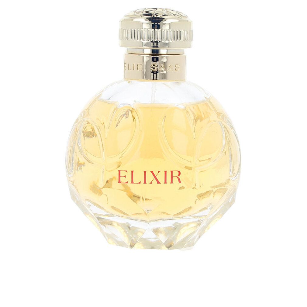 Runder Flakon mit silberfarbenem Deckel. Aufschrift "ELIXIR".