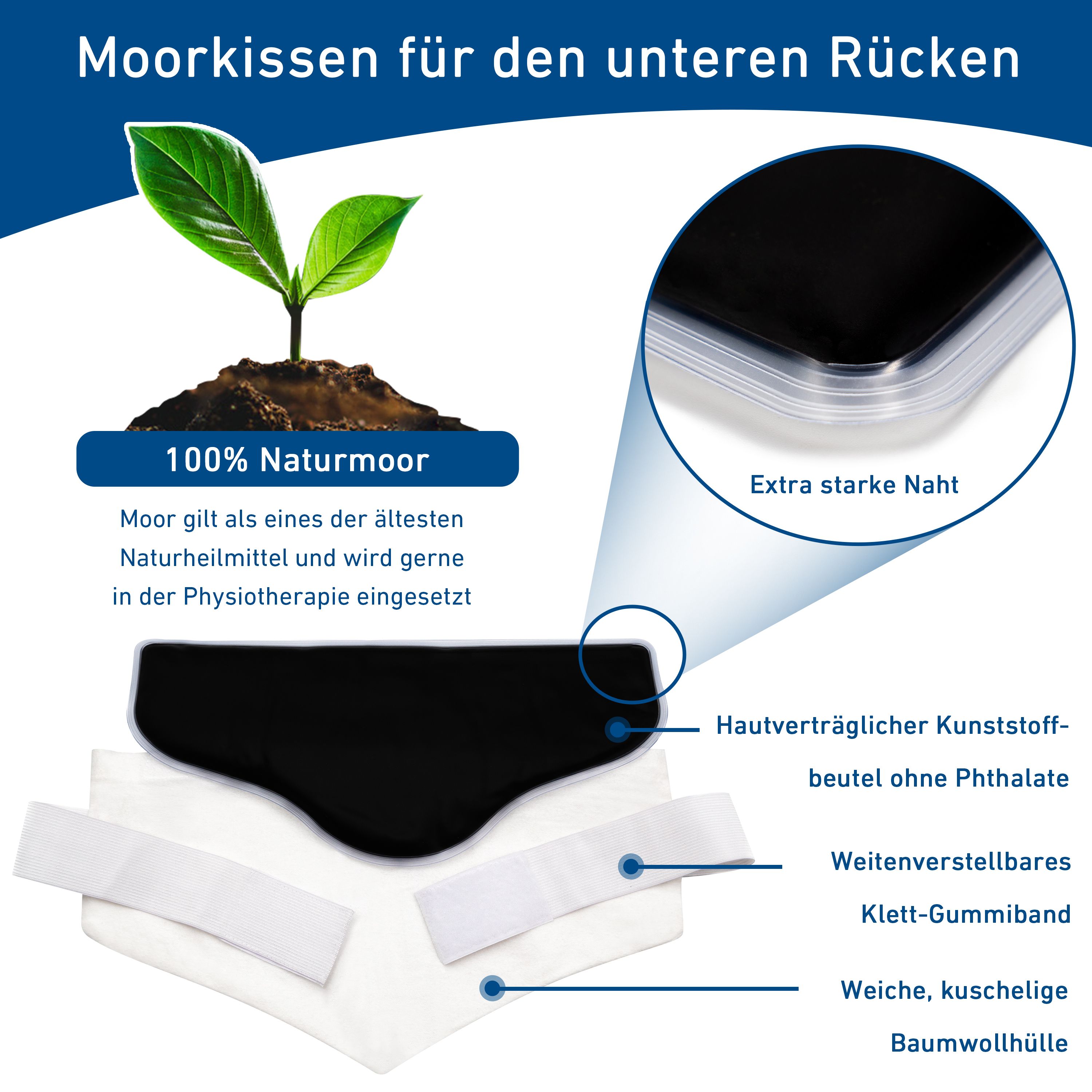 axion® Moorkissen  + Baumwollhülle für die Lendenwirbel mit Naturmoor-Füllung - Wärmekissen
