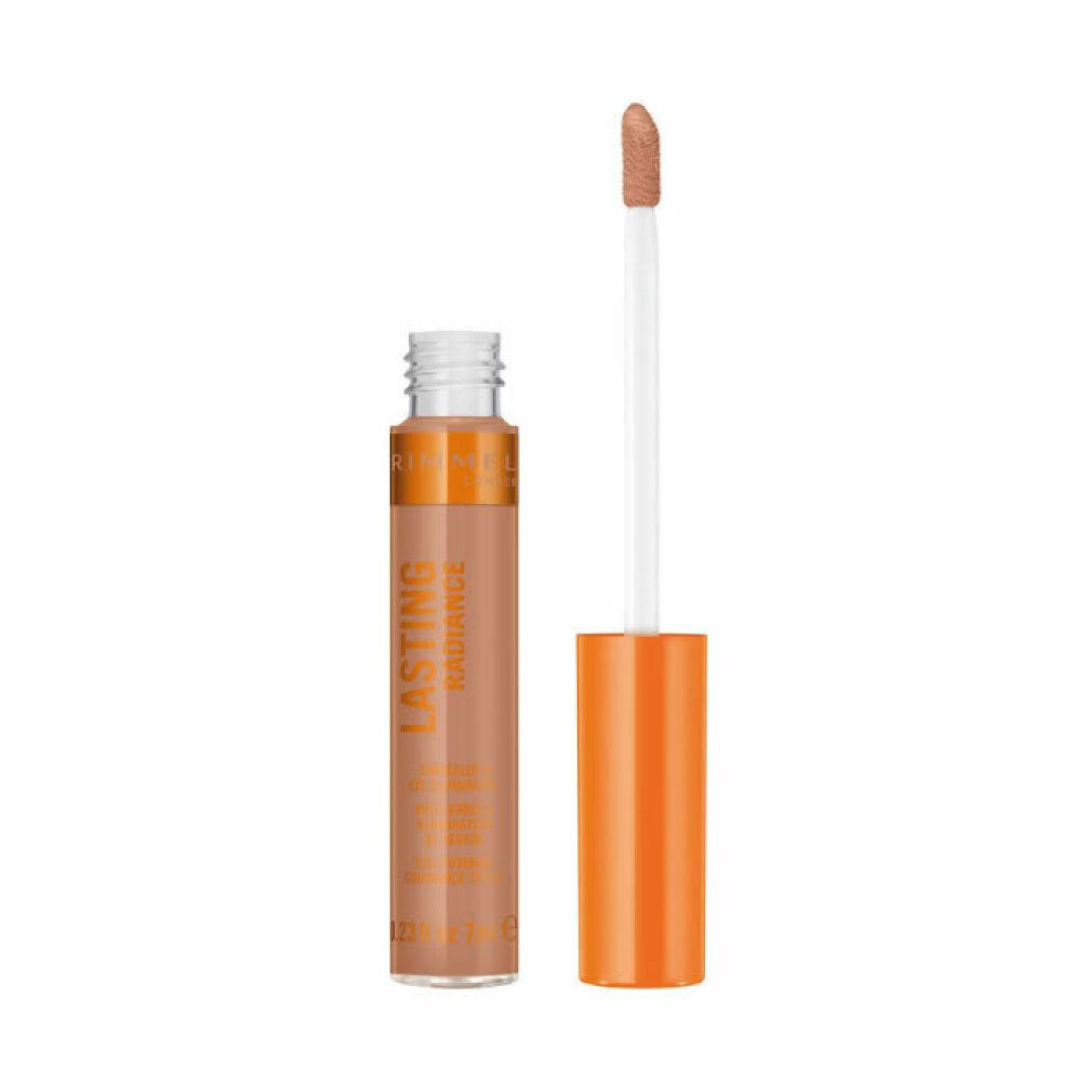 Concealer-Fläschchen mit Applikator. Beige-braune Flüssigkeit, orangefarbener Deckel. Schriftzug: Lasting Radiance, 0.23 fl oz.