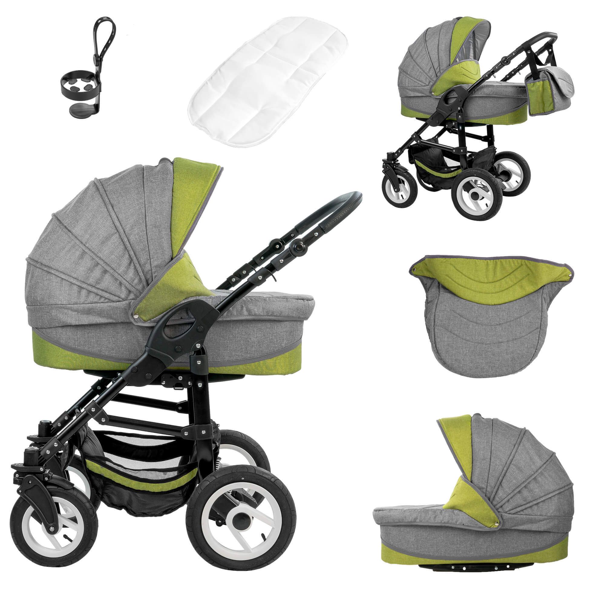 Bebebi Florenz 3 in 1 Kinderwagen Set mit Original Maxi Cosi, Luftreifen, Medici Green Black