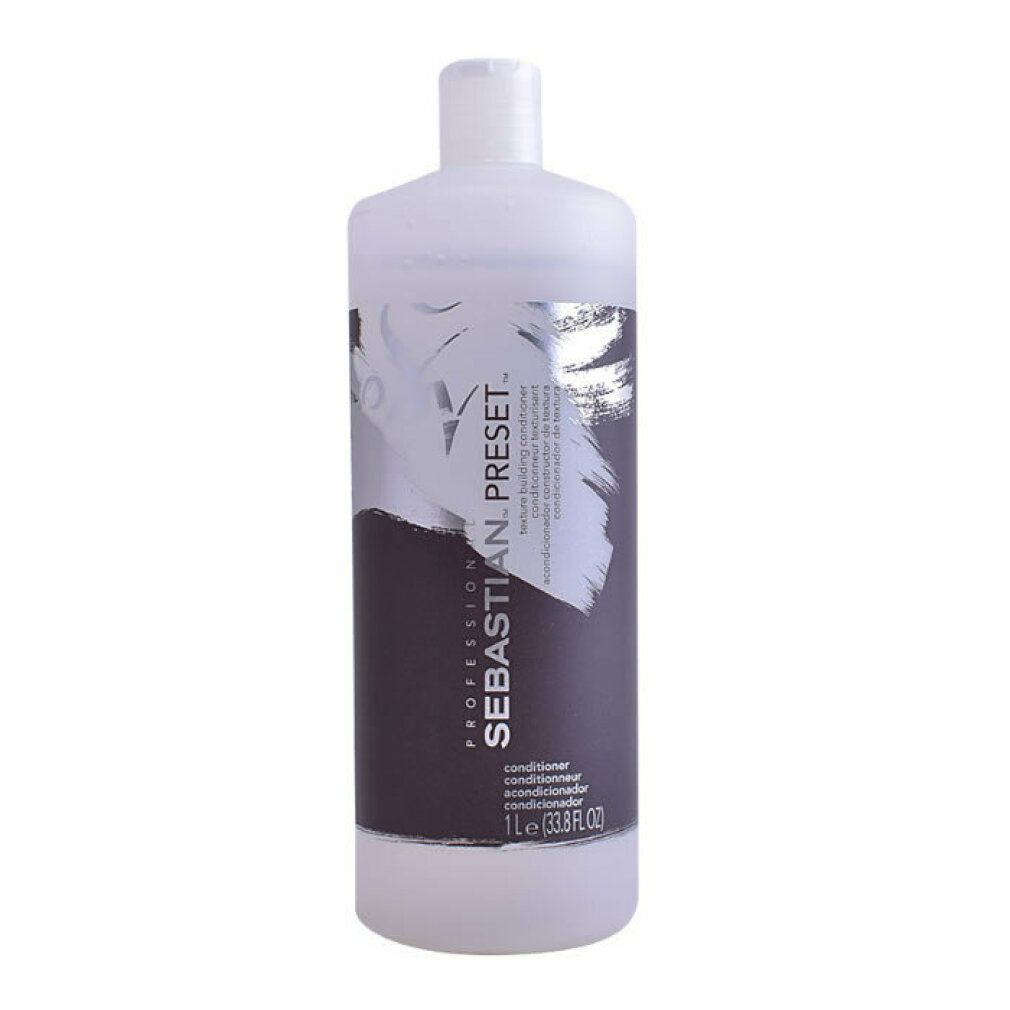 Flasche Sebastian Preset Conditioner. Weißes Gefäß mit schwarzem Etikett. Text: Sebastian Preset, Conditioner, 1L.