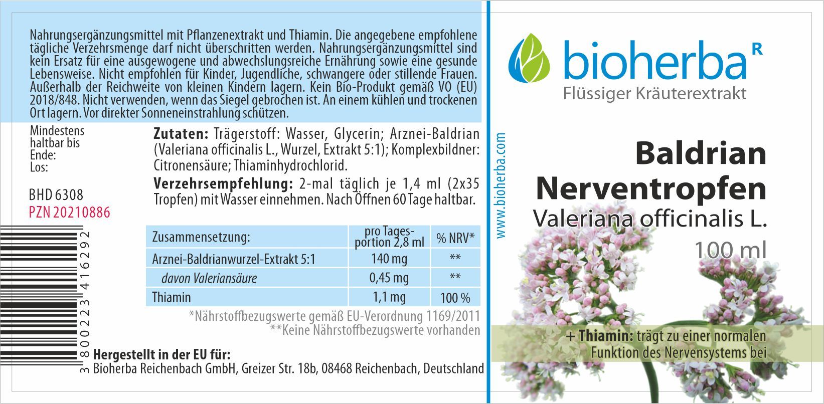 Bioherba Baldrian Nerventropfen Valeriana officinalis L. Tinktur