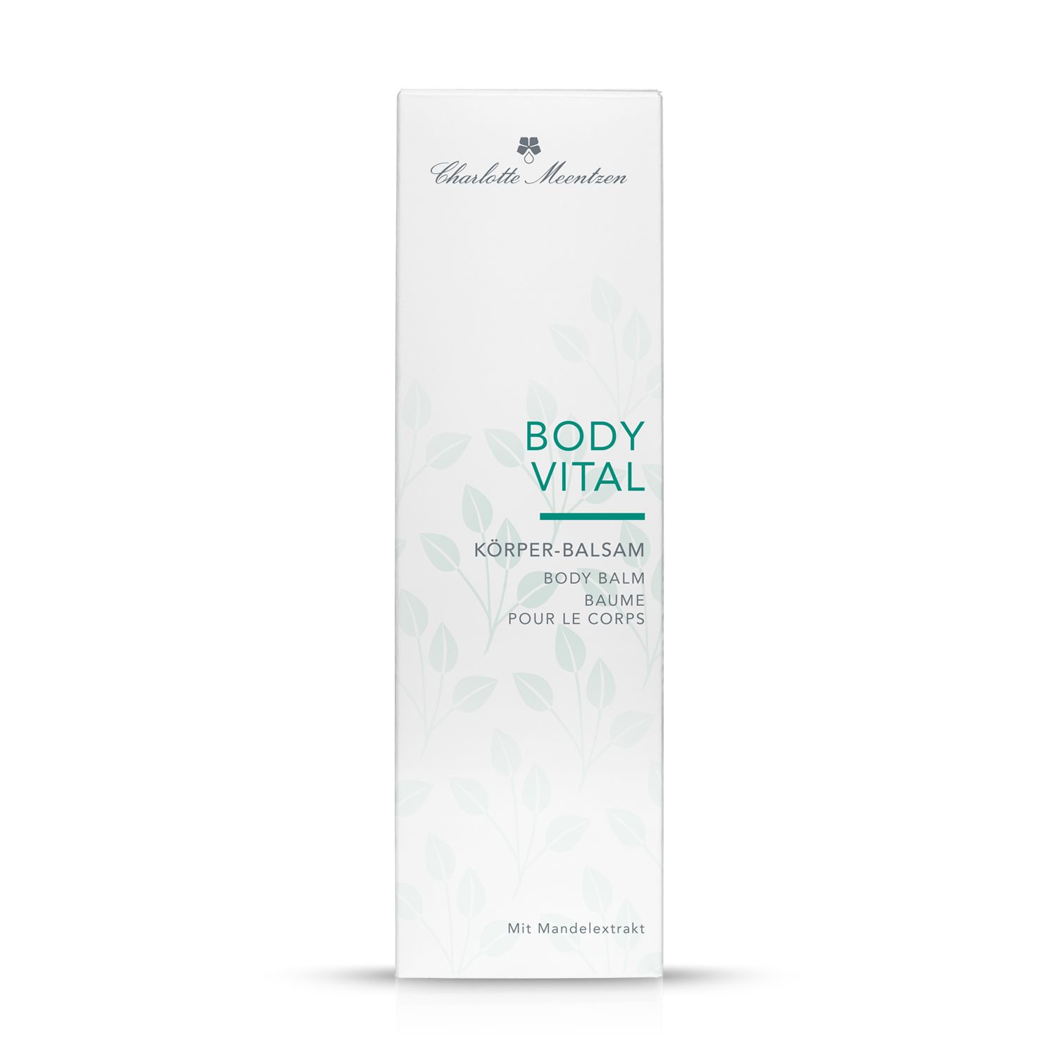 Verpackung von Charlotte Meentzen Body Vital Körper-Balsam mit Blattmuster.