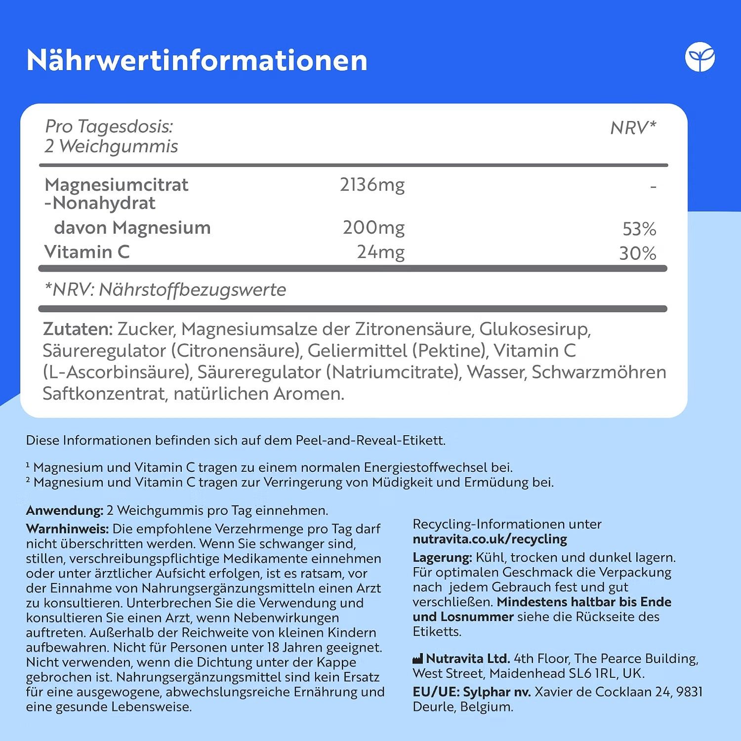 Nutravita Magnesiumcitrat mit Vitamin C, Gummies Beere