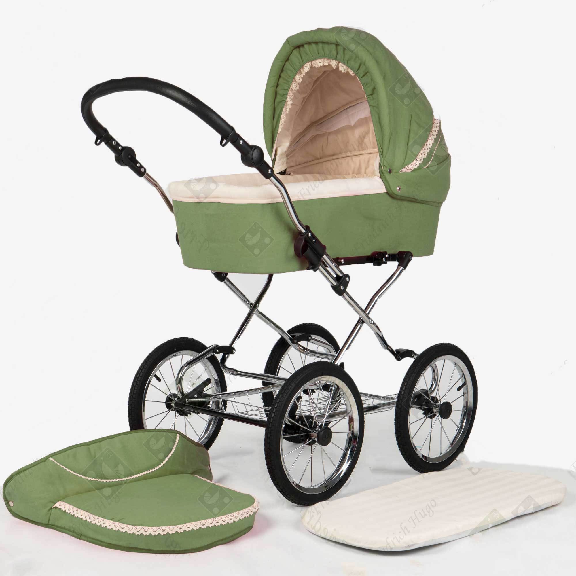 Friedrich Hugo Natureline 3 in 1 Kinderwagen Set Öko Nostalgie Kinderwagen, Hugo Forrest Creme