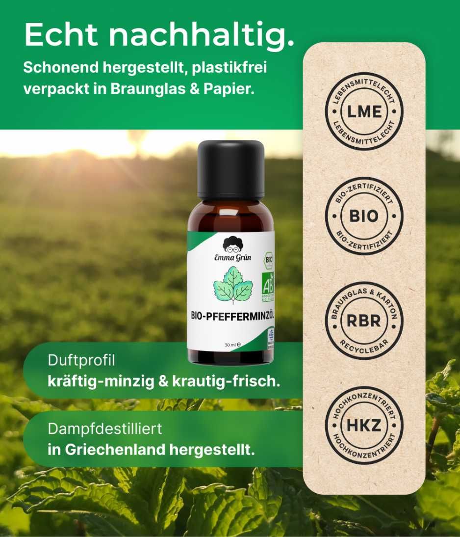 Emma Grün® ätherisches Bio Pfefferminzöl naturrein & hochdosiert