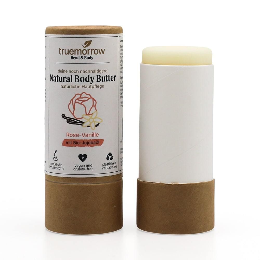 truemorrow Natural Body Butter - Natürliche Hautpflege in Papierhülse Rose-Vanille