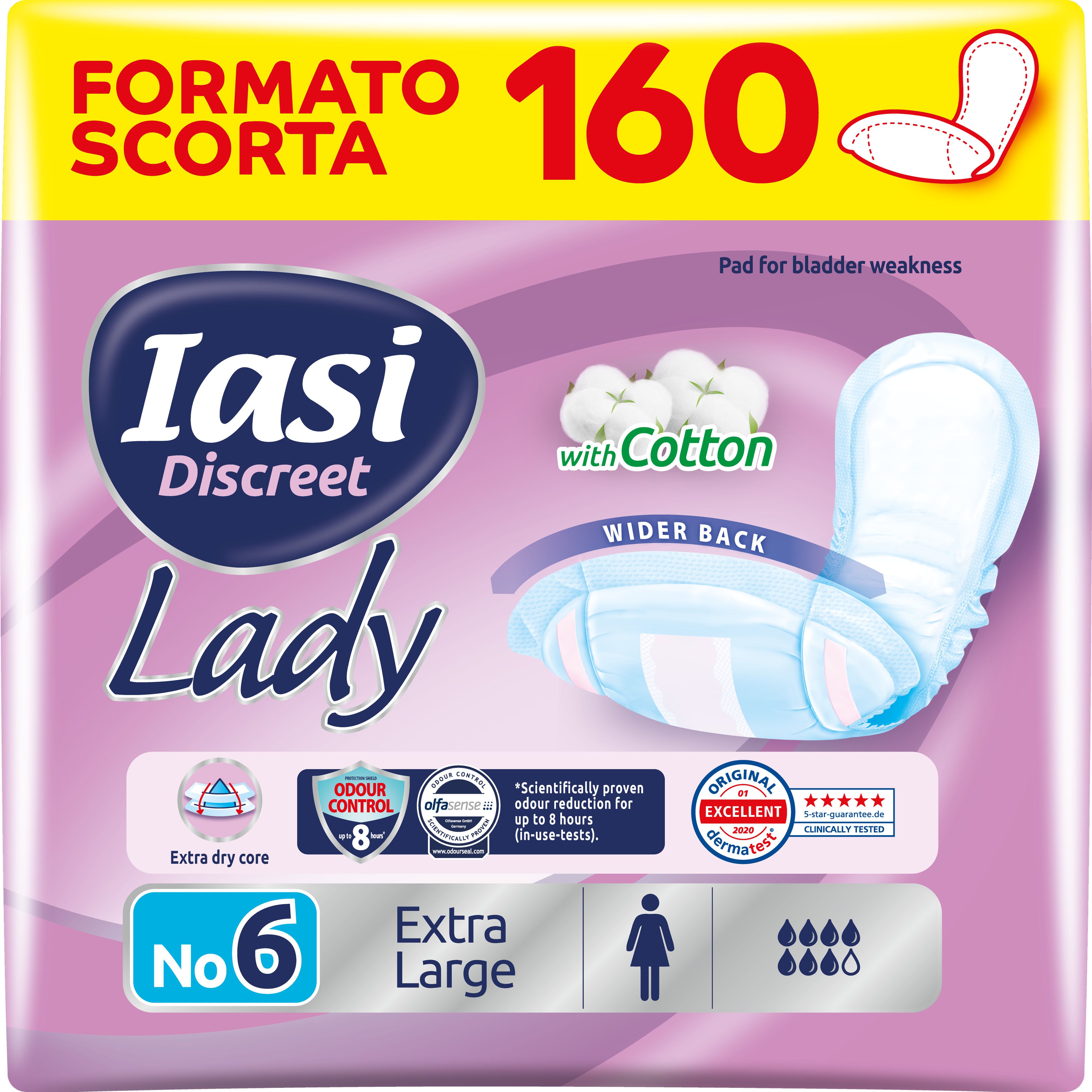 IASI Discreet LADY, Assorbenti per perdite urinarie Femminili Moderate, Taglia XL, 160 Unità