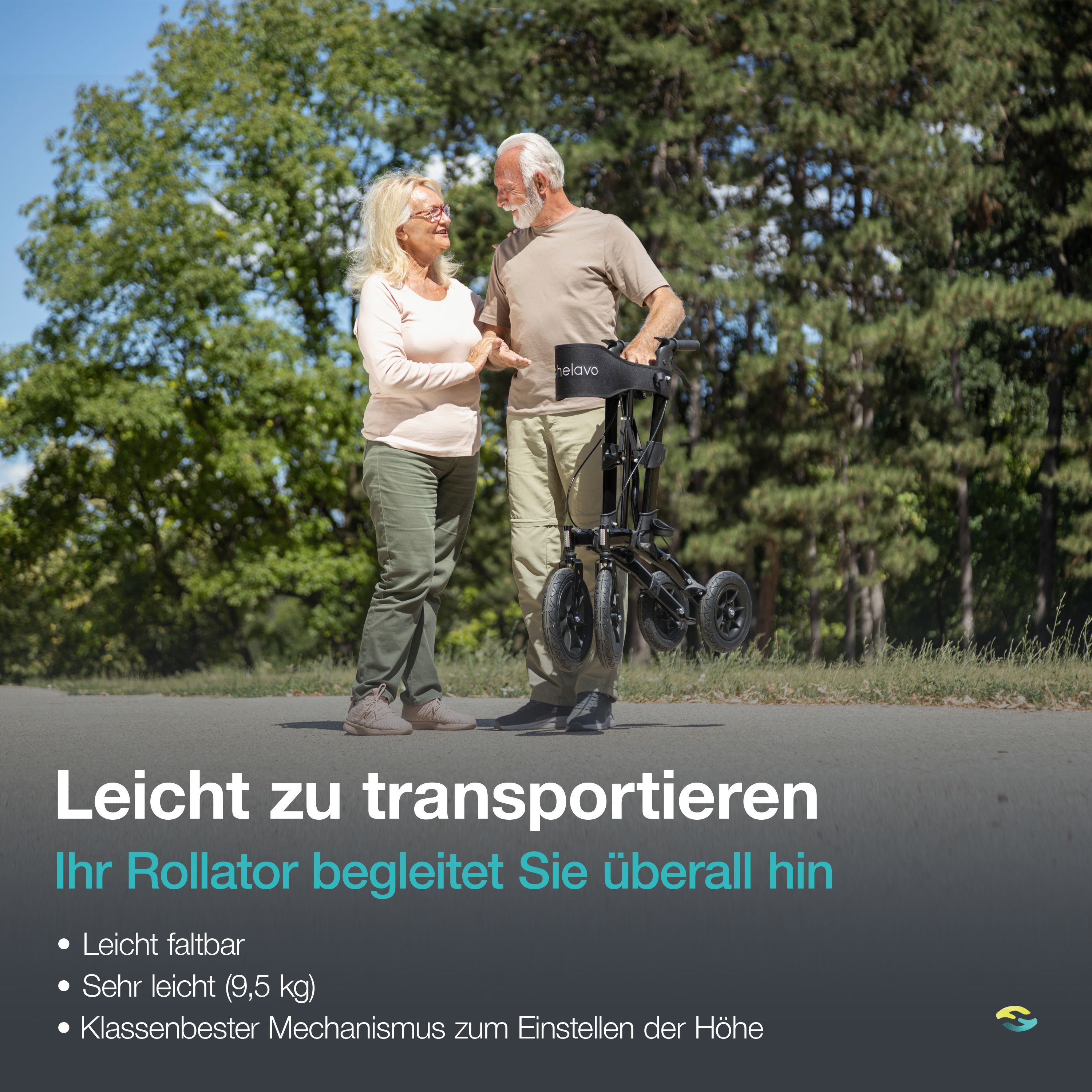 Helavo Outdoor Rollator mit Luftbereifung faltbar mit Sitz und Rueckenlehne