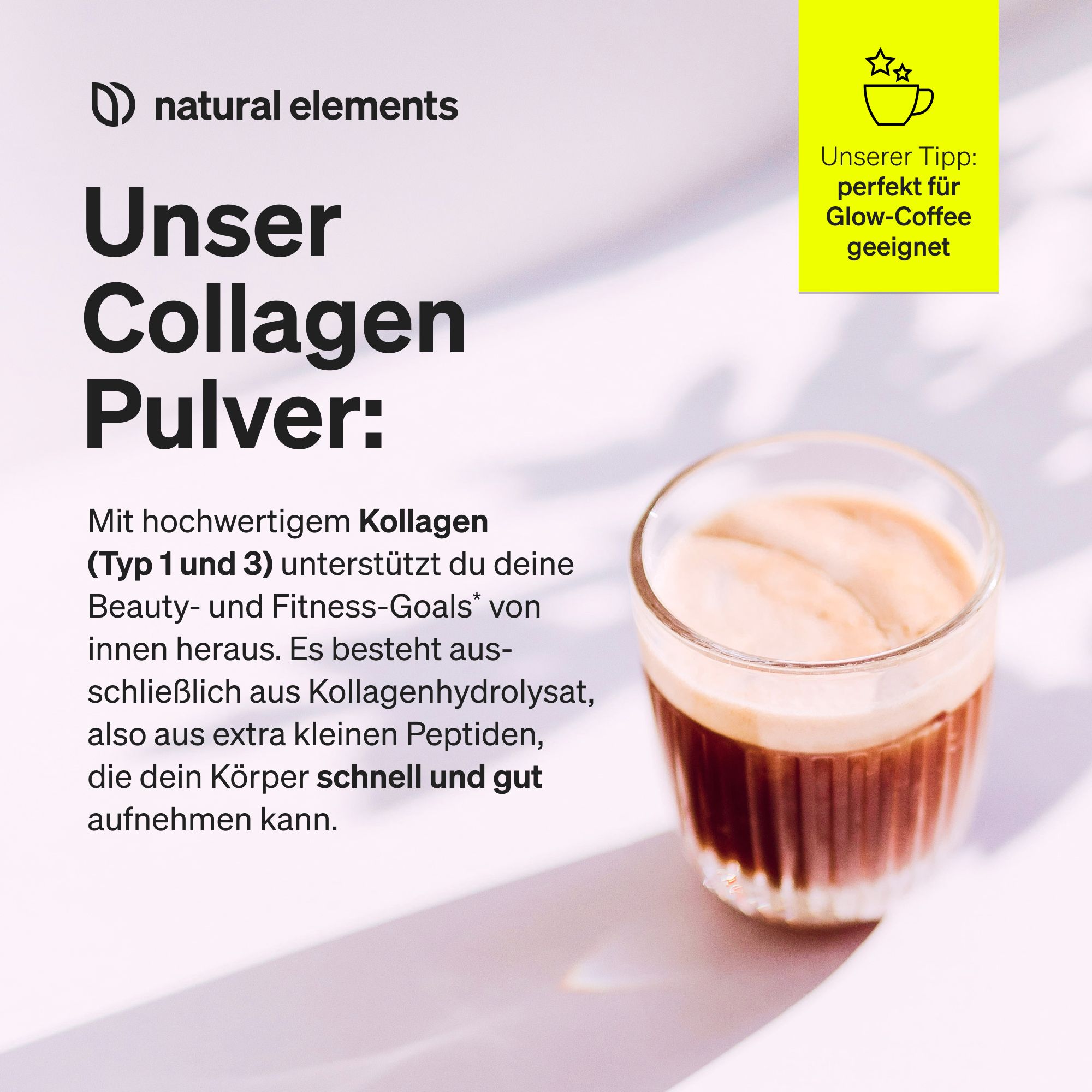 natural elements Collagen Pulver – Kollagen Hydrolysat Peptide – Kollagen Typ 1 und 3 – Neutral