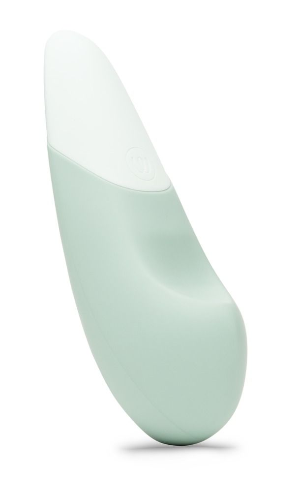 Mintfarbener Vibrator mit weißem Kopf. Ergonomische Form. Zweifarbiges Design.