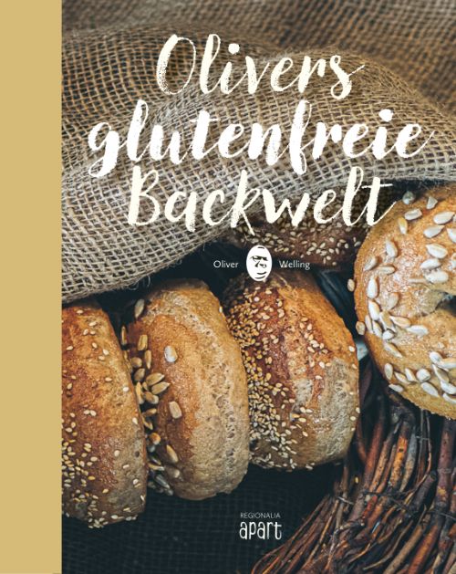 Buchcover mit Titel "Olivers glutenfreie Backwelt". Brot und Brötchen mit Körnern. Autor: Oliver Welling.