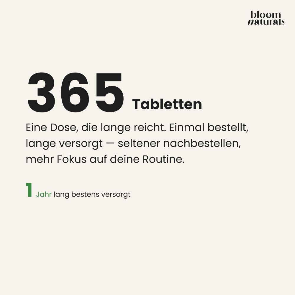 365 Tabletten. Eine Dose reicht für ein Jahr.